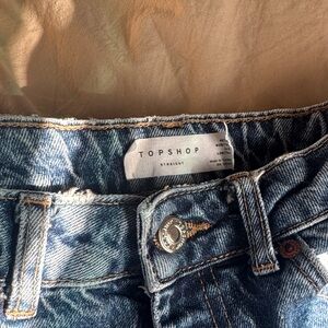 Topshop Straight Leg High-Rise Jeans - Medium Blue Wash